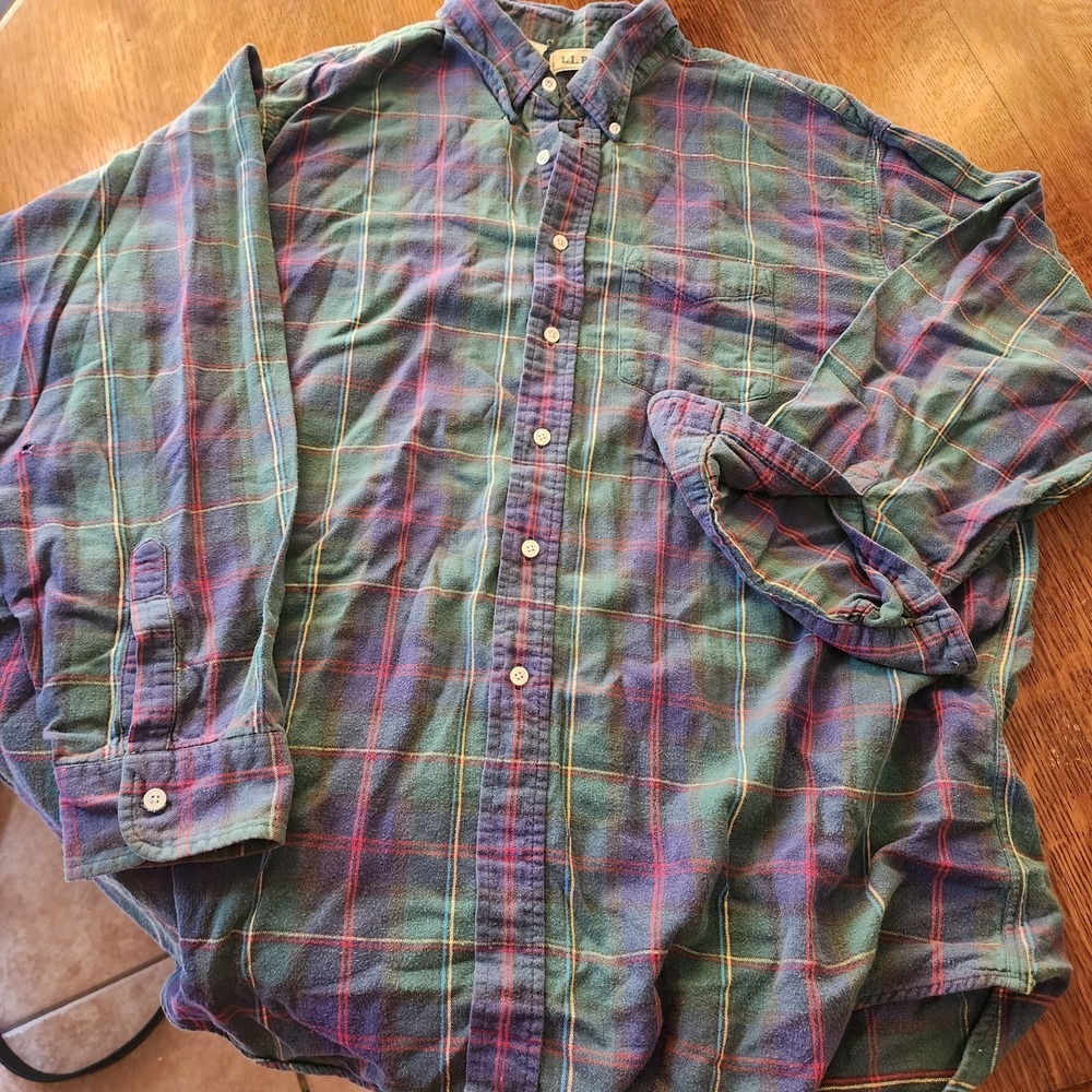 Vintage LL Bean Red Green Plaid Button Down Long Sleeve Shirt Mens XL Great Wear